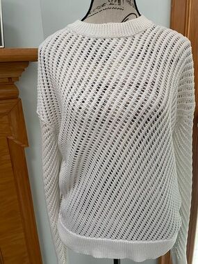 Vince white open knit sweater cotton XS